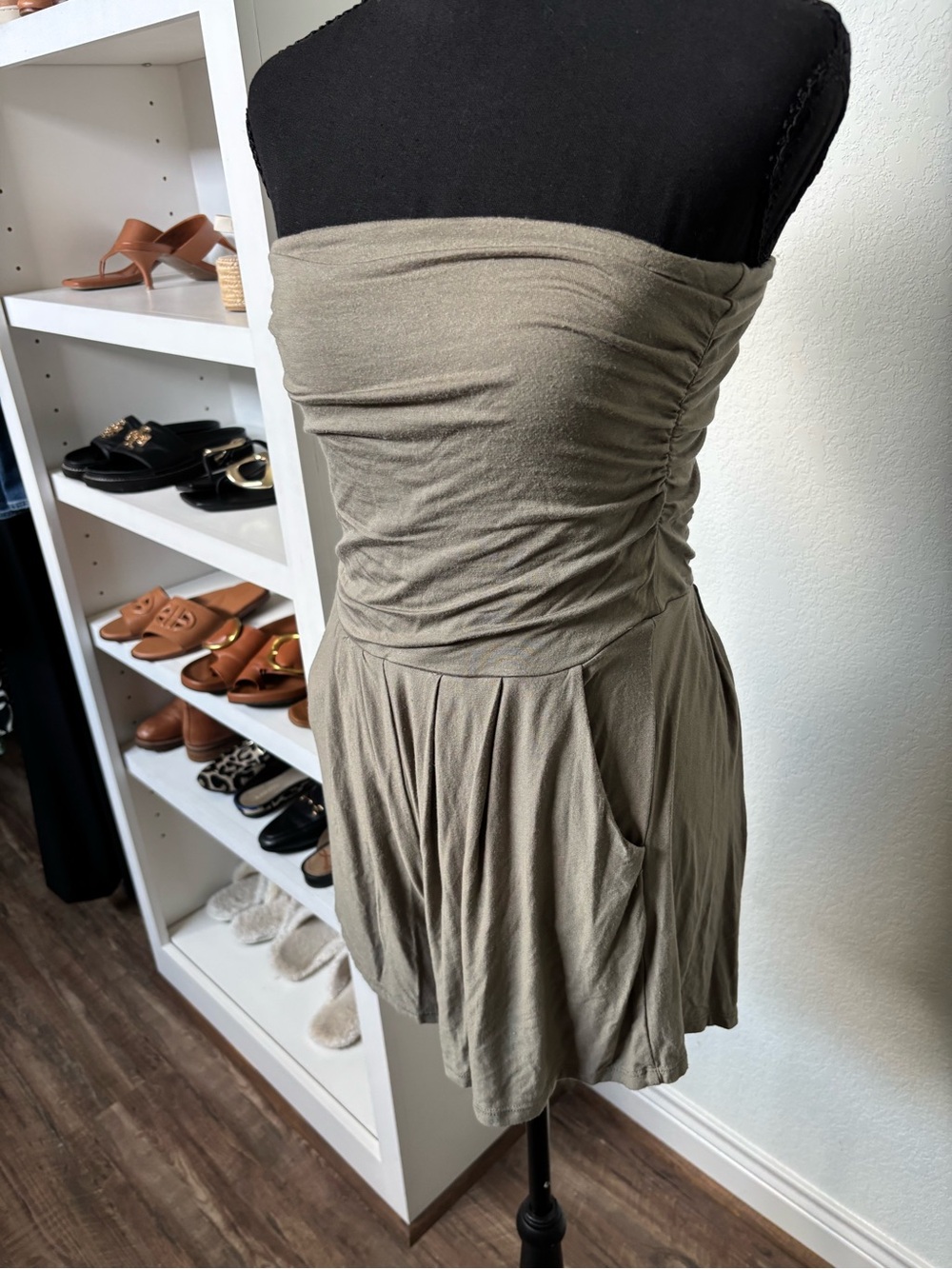 Strapless Olive Green Summer Dress - Picture 4 of 6